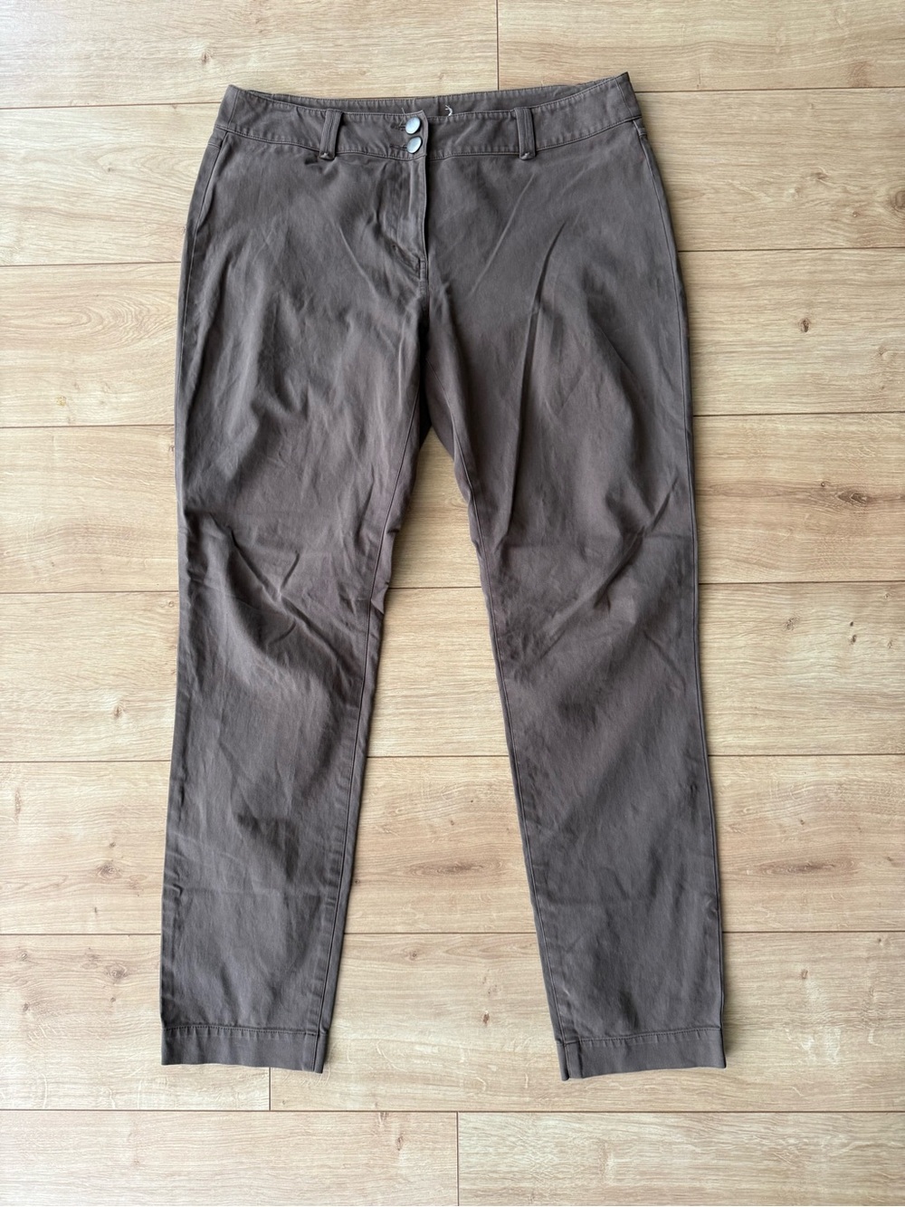 Eileen Fisher Brown Organic Cotton Stretch Chino Pants Slim Ankle Small